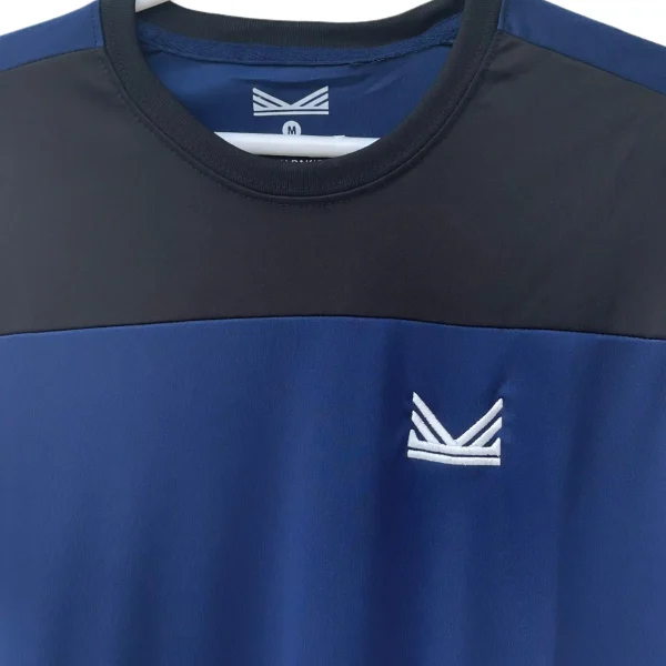 Dri fit Black & Blue london bridge Tracksuit shirt close up