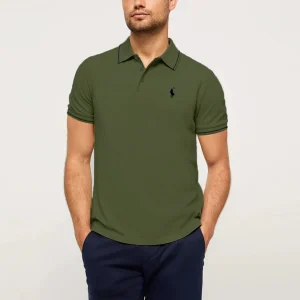 Olive Green Polo Shirt - Short Sleeves